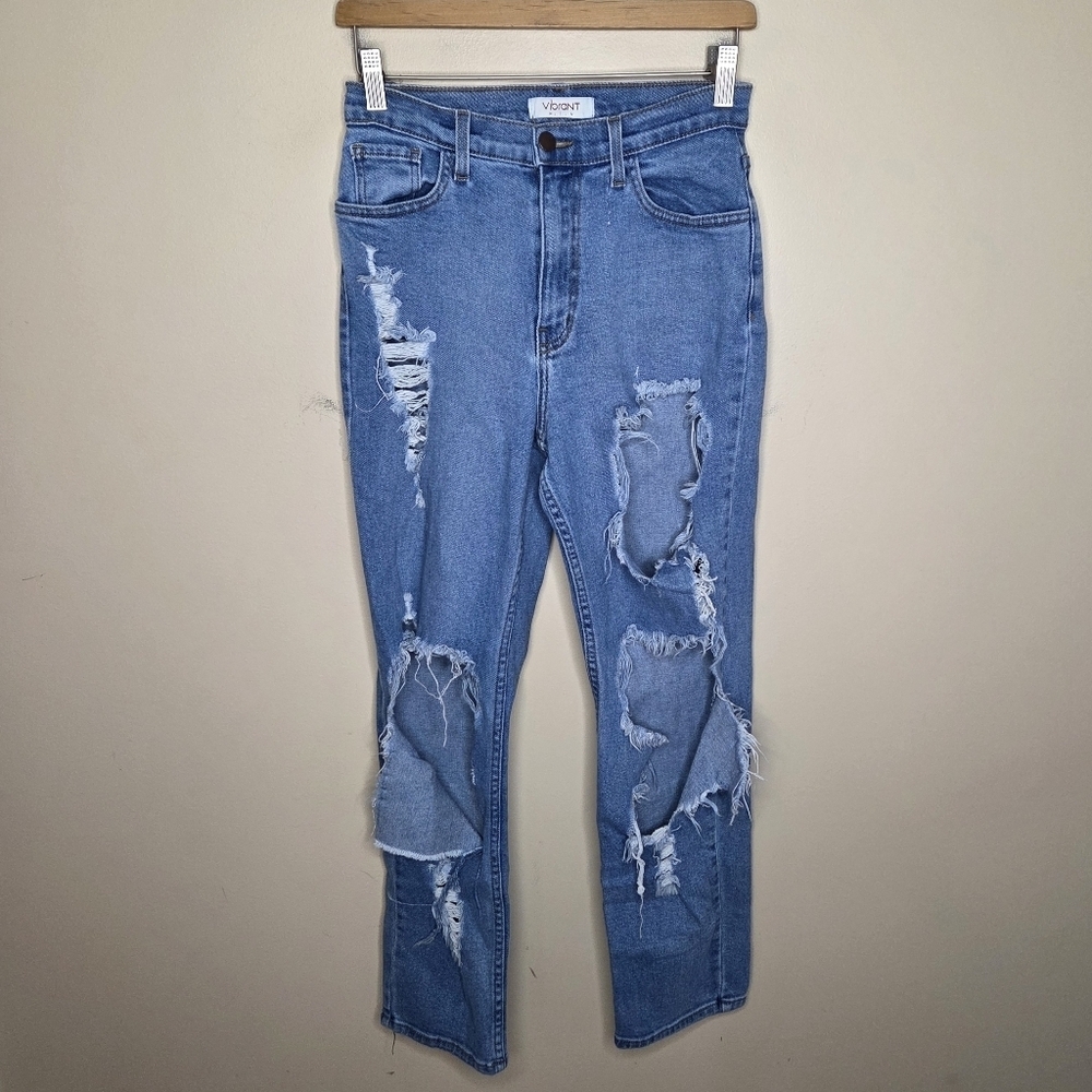 Vibrant M.I.U | Destroyed Ripped Baggy High Rise Straight Leg Jeans Size 27